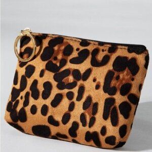 Leopard Print Card Holder Coin Change Purse Key Ring Travel Accessory